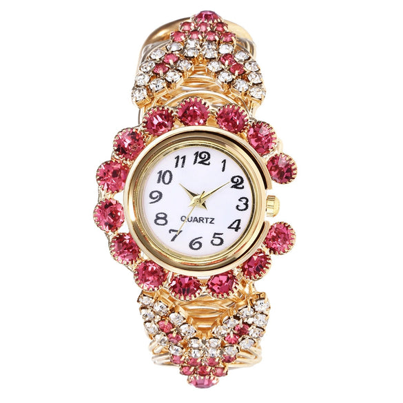 Fashion Alloy Women's Round Dial Pointer Watch With Diamond Claw Chain