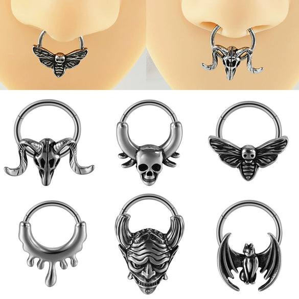 Fashion Ancient Silver Butterfly Nose Ring Stainless Steel Geometric Style With Polishing Also Ghost Head Cow Head Earrings And Bat Puncture Buckle Nose Ring