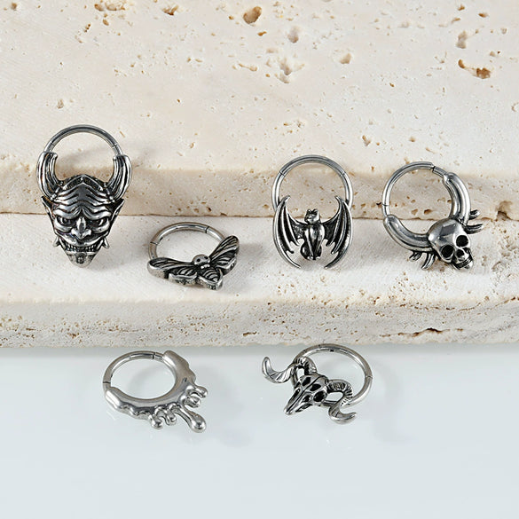 Fashion Ancient Silver Butterfly Nose Ring Stainless Steel Geometric Style With Polishing Also Ghost Head Cow Head Earrings And Bat Puncture Buckle Nose Ring
