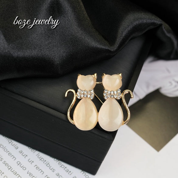 Fashion Animal Brooch Zinc Alloy Electroplating Cute Cartoon Two Kittens Design