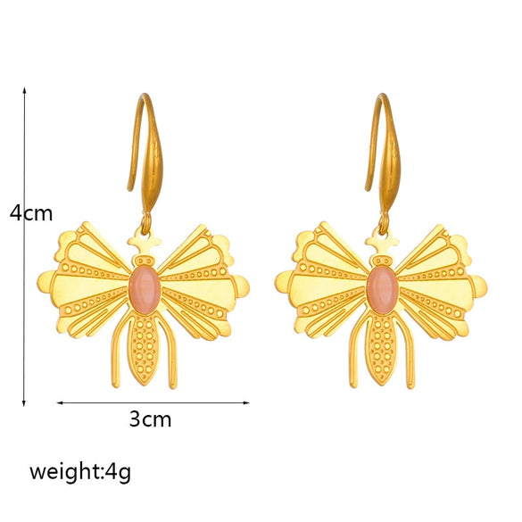 Fashion Animal Insect Titanium Steel Gold Plated Pendant Earrings For Women
