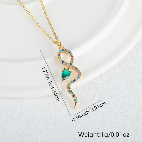 Fashion Animal Snake Pendant Necklace Copper Plated 18K Gold Microinlaid Color Zirconium
