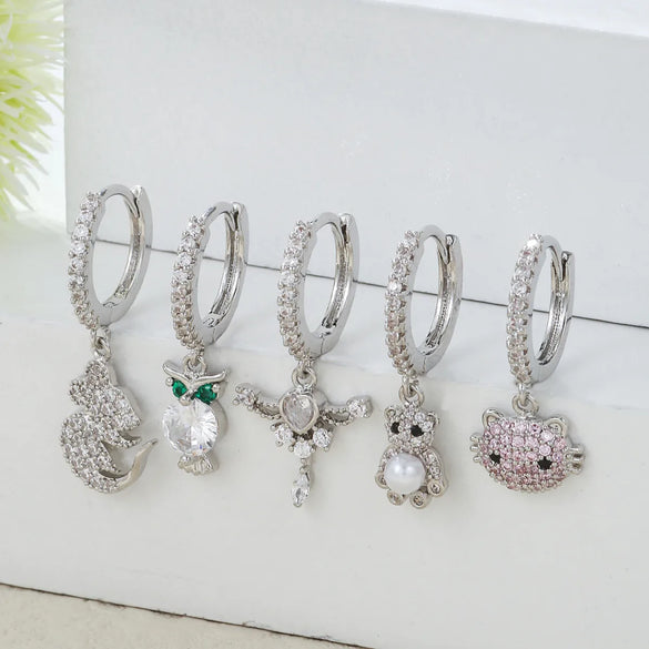 Fashion Animal Wings Copper Inlaid Zircon Drop Earrings 1 Piece