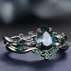 Fashion Antiring Gun Black Inlaid Green Diamond Alloy Geometric Engagement Ring For Women With Electroplating
