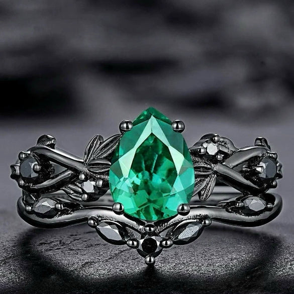 Fashion Antiring Gun Black Inlaid Sea Blue Diamond Alloy Geometric Engagement Ring For Women With Electroplating And Ins Style