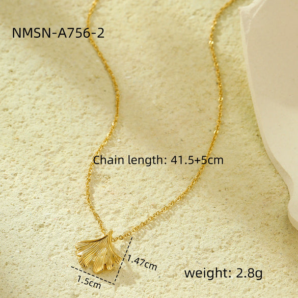 Fashion Apricot Leaf Freshwater Pearl Earrings And Necklace Set For Women Stainless Steel 18K Gold Plated