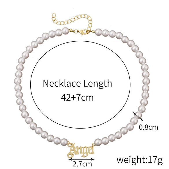 Fashion Baroque Imitation Pearl Alloy Pendant Collarbone Necklace For Women With Geometric Design