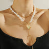 Fashion Baroque Imitation Pearl Alloy Pendant Collarbone Necklace For Women With Geometric Design