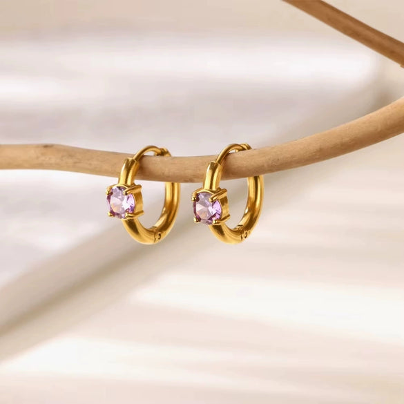 Fashion Birthstone Earrings Women's Stainless Steel Alloy Inlaid Artificial Gemstones Semiprecious Stones Micropaved