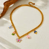 Fashion Blue And White Porcelain Butterfly Flower Drop Glue Stainless Steel Titanium Steel Necklace With Electroplating
