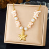Fashion Bohemian Irregular Shell Stainless Steel Starfish Star Pendant Necklace With Electroplating