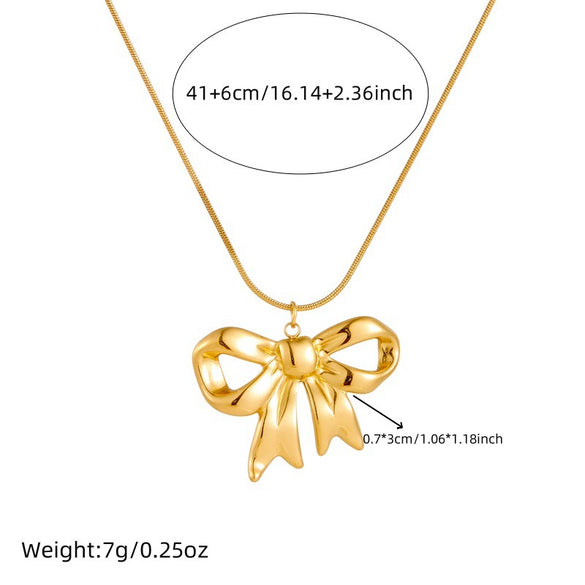 Fashion Bow Clavicle Chain Necklace Stainless Steel Gold Plated Snake Bone Chain