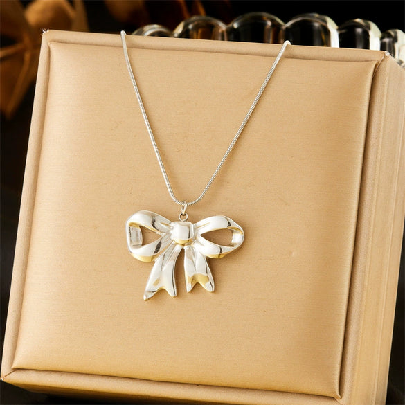 Fashion Bow Clavicle Chain Necklace Stainless Steel Gold Plated Snake Bone Chain