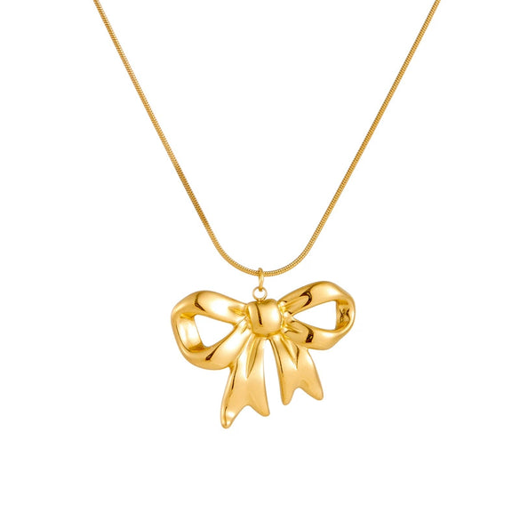 Fashion Bow Tie Star Shape Stainless Steel Gold Plated Clavicle Chain Necklace
