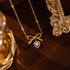 Fashion Bow Titanium Steel And Copper Necklace With Electroplating Love Zircon For Women
