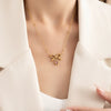 Fashion Bow Titanium Steel And Copper Necklace With Electroplating Love Zircon For Women
