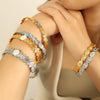 Fashion Bracelet 316L Stainless Steel Cshaped Leaf White Bead Design Electroplated