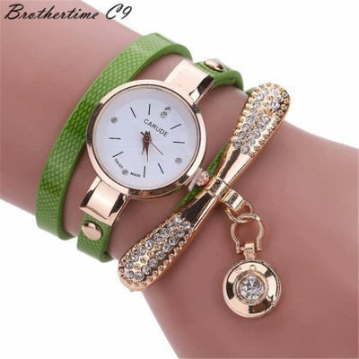 Fashion Bracelet Watch Alloy Case Imitation Leather Strap Stainless Steel Clasp Round Dial