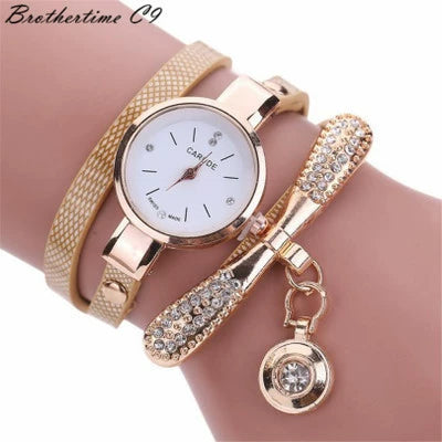 Fashion Bracelet Watch Alloy Case Imitation Leather Strap Stainless Steel Clasp Round Dial