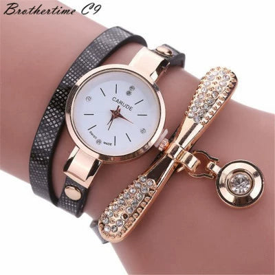 Fashion Bracelet Watch Alloy Case Imitation Leather Strap Stainless Steel Clasp Round Dial
