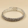 Fashion Bridal Metal Geometric Diamond Accent Elastic Open Bracelet With Single Row Claw Chain And Layered Steel Ring Design