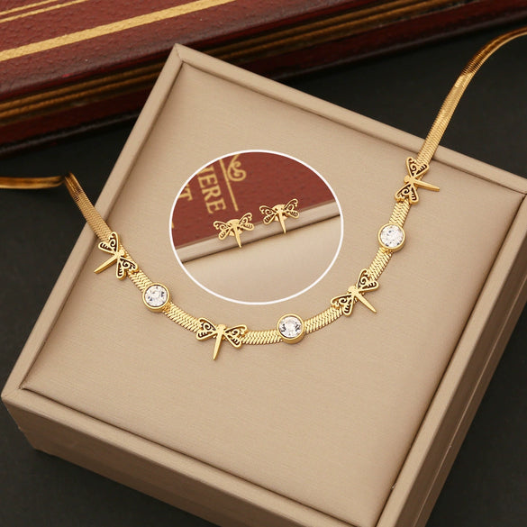 Fashion Butterfly And Elephant Jewelry Stainless Steel Clavicle Chain With Electroplating For Women