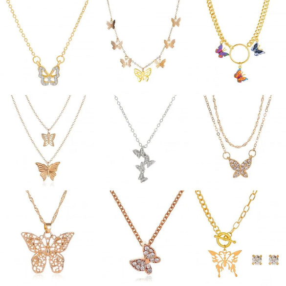 Fashion Butterfly Copper Inlay Zircon Necklace 1 Piece