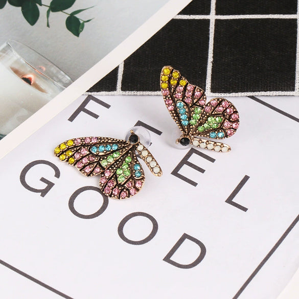 Fashion Butterfly Earrings Alloy Stained Glass Diamond Vintage Jewelry