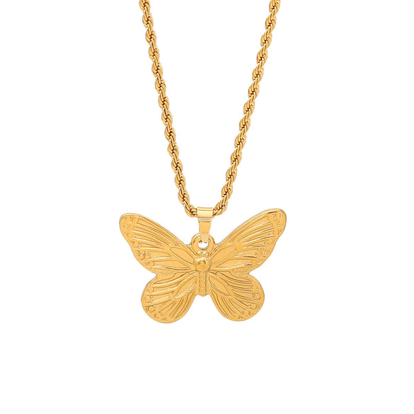 Fashion Butterfly Flower Heart Shape Stainless Steel Pendant Necklace