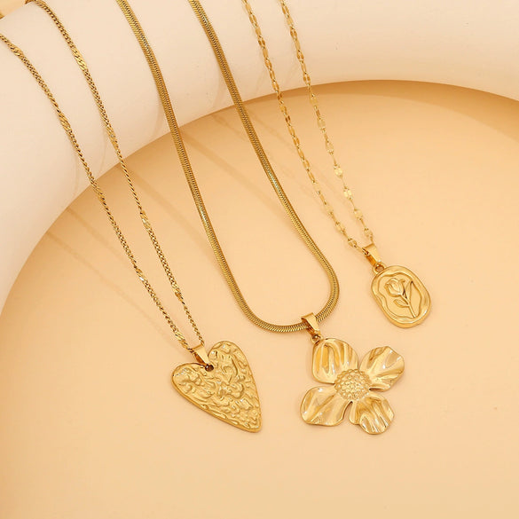 Fashion Butterfly Flower Heart Shape Stainless Steel Pendant Necklace