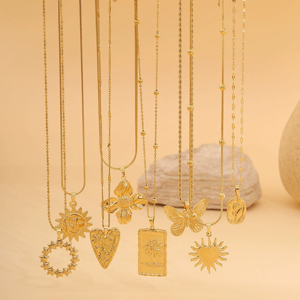 Fashion Butterfly Flower Heart Shape Stainless Steel Pendant Necklace