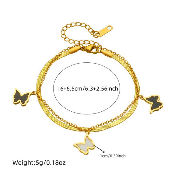 Fashion Butterfly Shell Stainless Steel Goldplated Doublelayered Chain Bracelet For Women