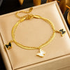 Fashion Butterfly Shell Stainless Steel Goldplated Doublelayered Chain Bracelet For Women
