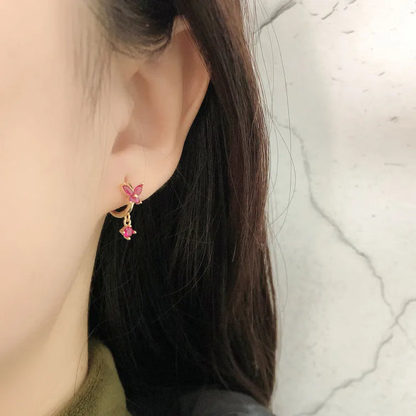 Fashion Butterfly Silver Inlay Zircon Drop Earrings 1 Pair