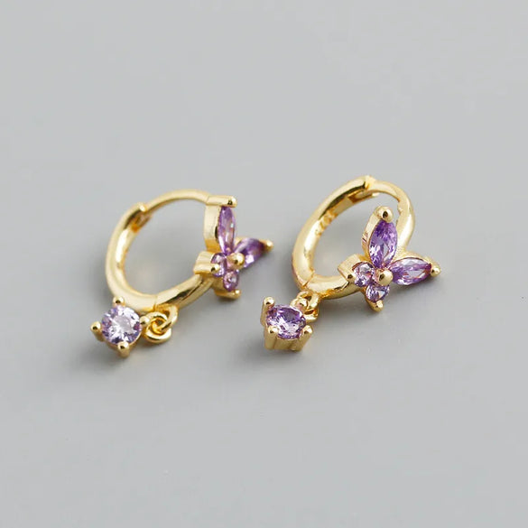 Fashion Butterfly Silver Inlay Zircon Drop Earrings 1 Pair