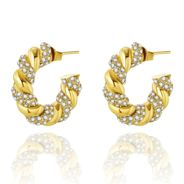 1 Pair Fashion C Shape Plating Inlay 304 Stainless Steel Artificial Gemstones Ear Studs