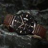 Fashion Calendar Belt Quartz Watch And Bracelet Set Alloy Round Dial Business Style