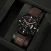 Fashion Calendar Belt Quartz Watch And Bracelet Set Alloy Round Dial Business Style