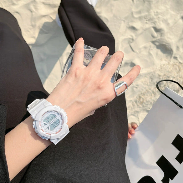 Fashion Candy Color Multifunctional Waterproof Luminous Electronic Watch Casual Style For Men And Women Plastic Case And Silicone Strap