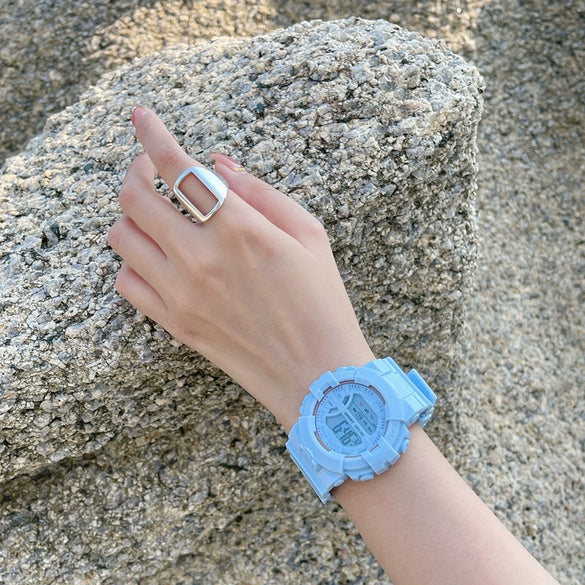 Fashion Candy Color Multifunctional Waterproof Luminous Electronic Watch Casual Style For Men And Women Plastic Case And Silicone Strap