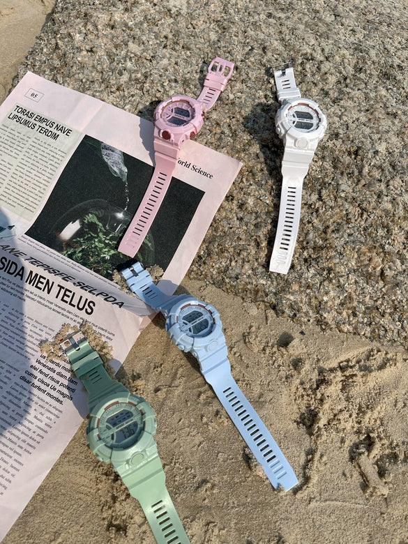 Fashion Candy Color Multifunctional Waterproof Luminous Electronic Watch Casual Style For Men And Women Plastic Case And Silicone Strap