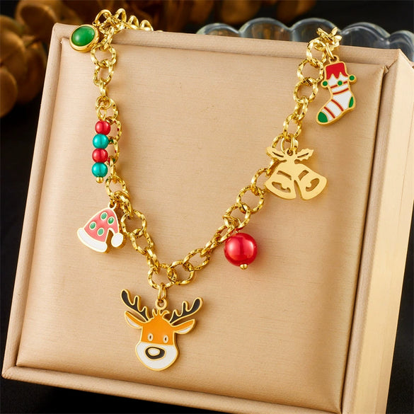Fashion Cartoon Animals Stainless Steel Jewelry Set With Earrings Necklaces And Bracelets Electroplated O Chain And Little Bear Pig Pendant