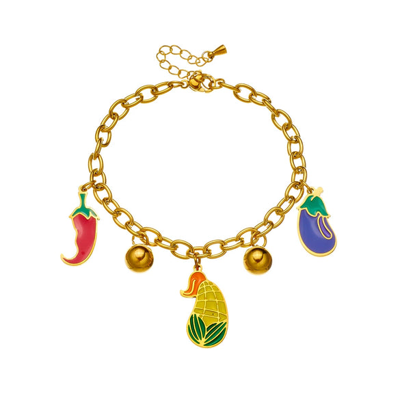 Fashion Cartoon Oil Dripping Simulation Vegetable Pendant Stainless Steel Chain Bracelet For Women Electroplated
