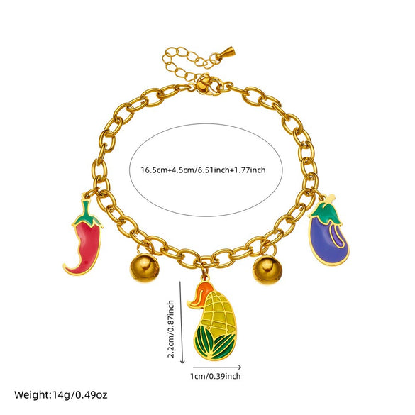 Fashion Cartoon Oil Dripping Simulation Vegetable Pendant Stainless Steel Chain Bracelet For Women Electroplated