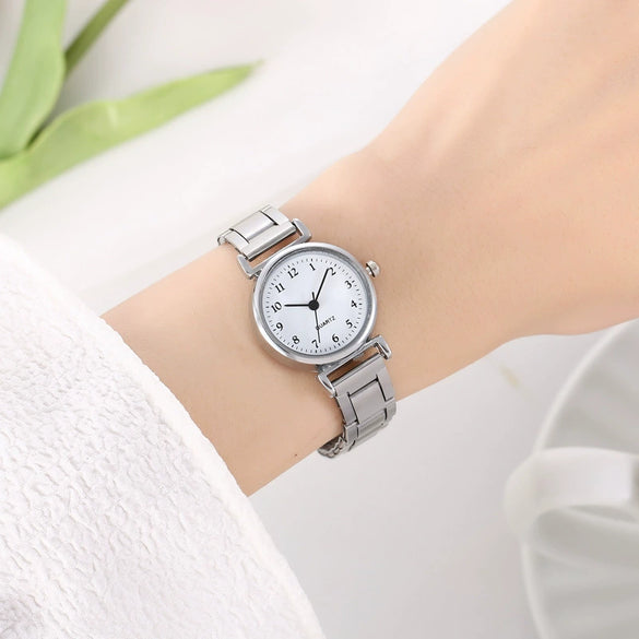 Fashion Casual Simple Alloy Case Stainless Steel Band Round Dial Quartz Women's Watch