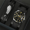 Fashion Casual Wings Bracelet Set And Men's Quartz Watch Alloy Case Imitation Leather Strap Stainless Steel Clasp Round Dial