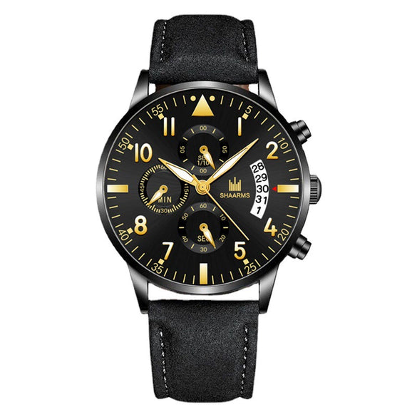 Fashion Casual Wings Bracelet Set And Men's Quartz Watch Alloy Case Imitation Leather Strap Stainless Steel Clasp Round Dial