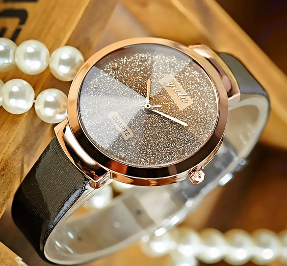 Fashion Casual Women's Belt Quartz Watch Metal Case Imitation Leather Strap Round Dial