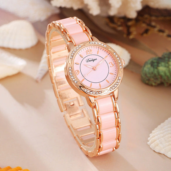 Fashion Casual Women's Quartz Watch With Lace And Round Diamond Alloy And Stainless Steel Materials