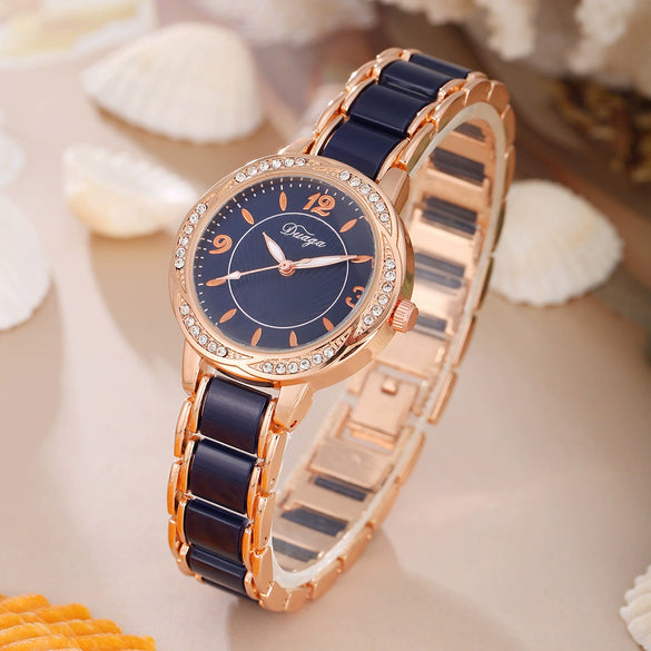 Fashion Casual Women's Quartz Watch With Lace And Round Diamond Alloy And Stainless Steel Materials